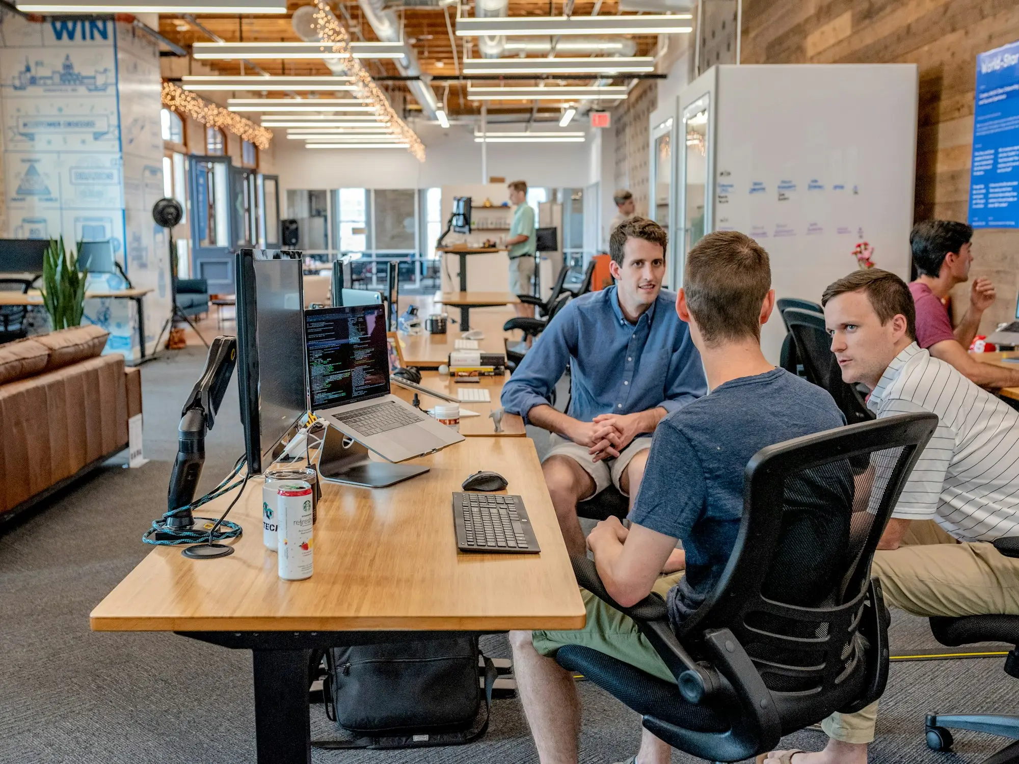 Business owners meeting around tables